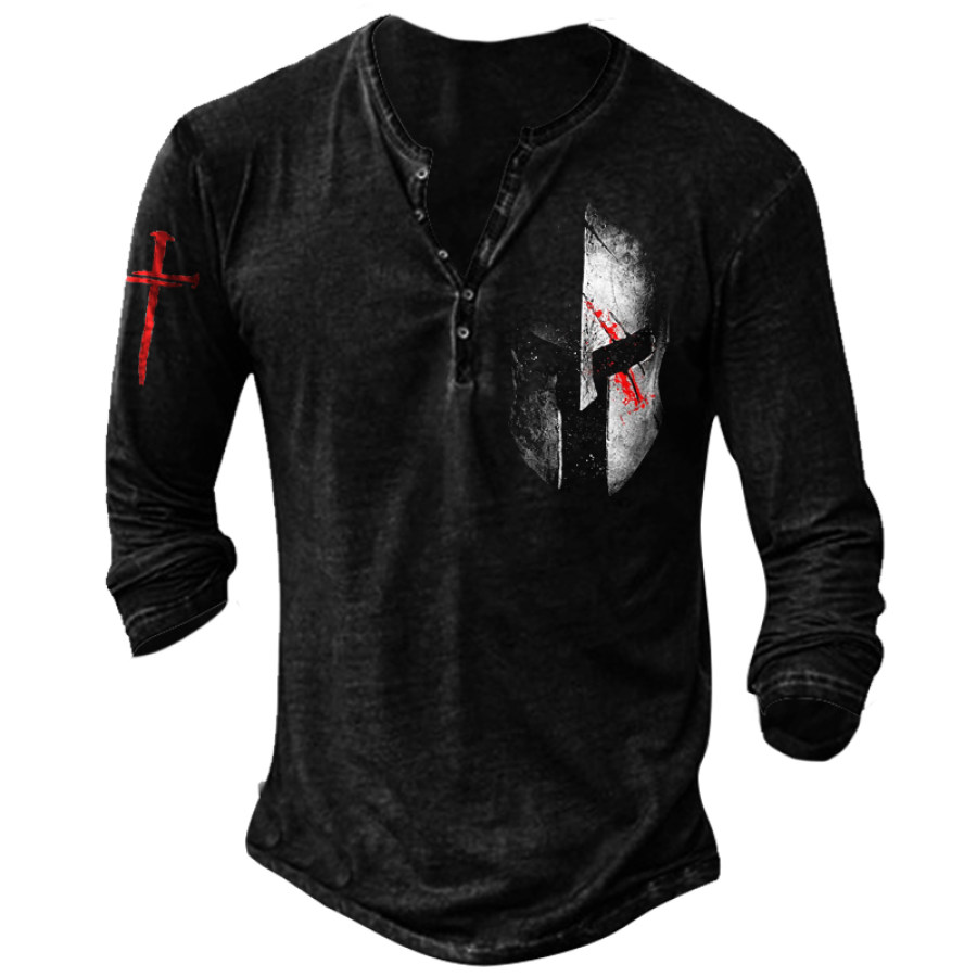 

Men's Vintage Casual Spartan Long Sleeve Henley T-Shirt