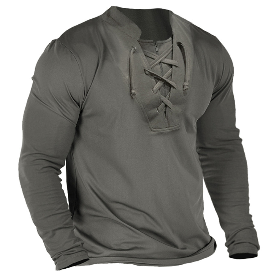 

Men's Outdoor Cross Zip Half Open Collar Long Sleeve T-Shirt