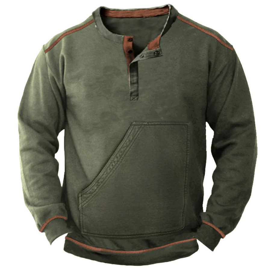 

Men's Contrast Vintage Pocket Henley Sweatshirt