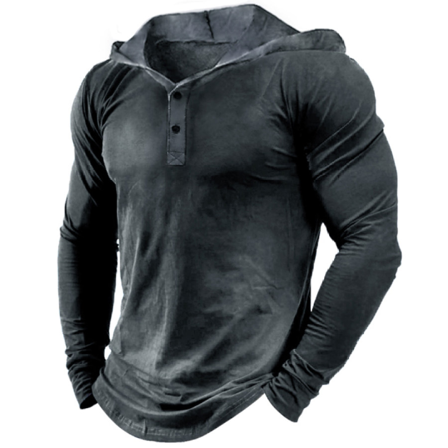 

Men's Casual Henley Pullover Hooded Sports T-Shirt