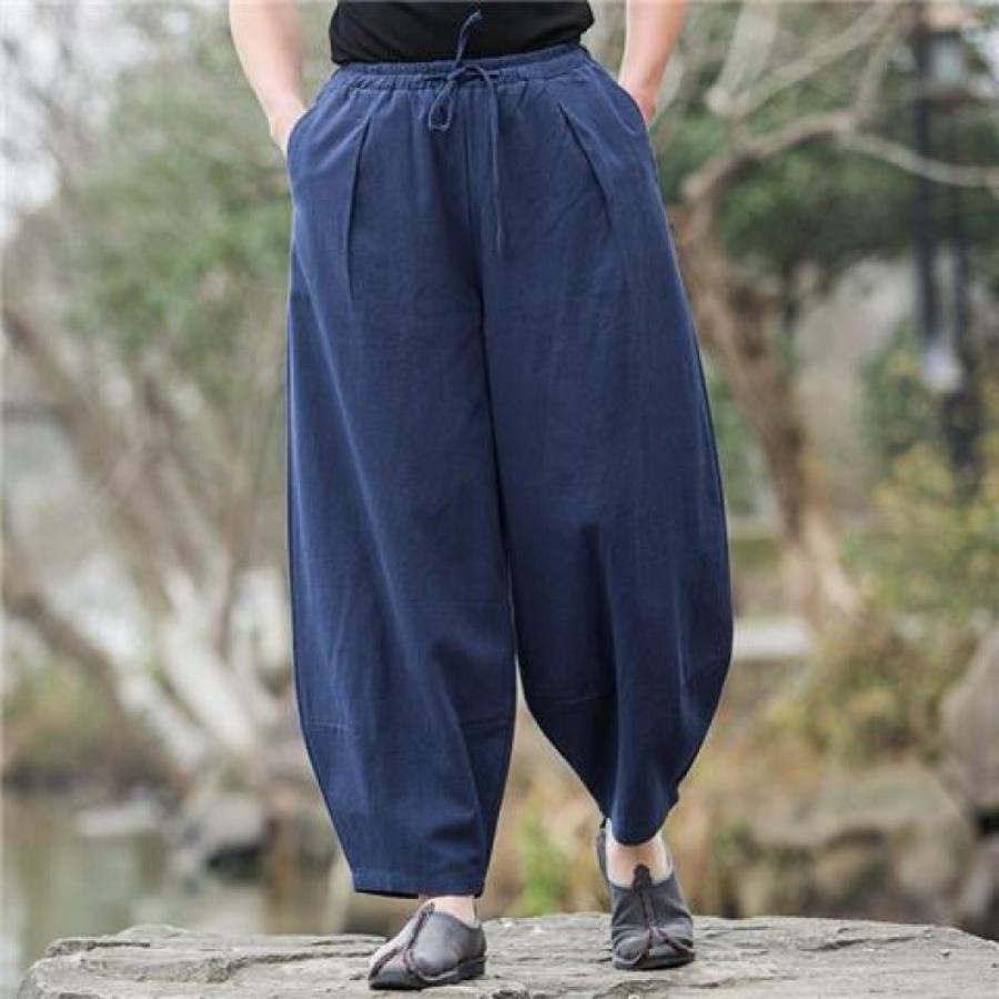 

Cotton Linen Sports Pants Men's Summer Loose Wide Leg Pants