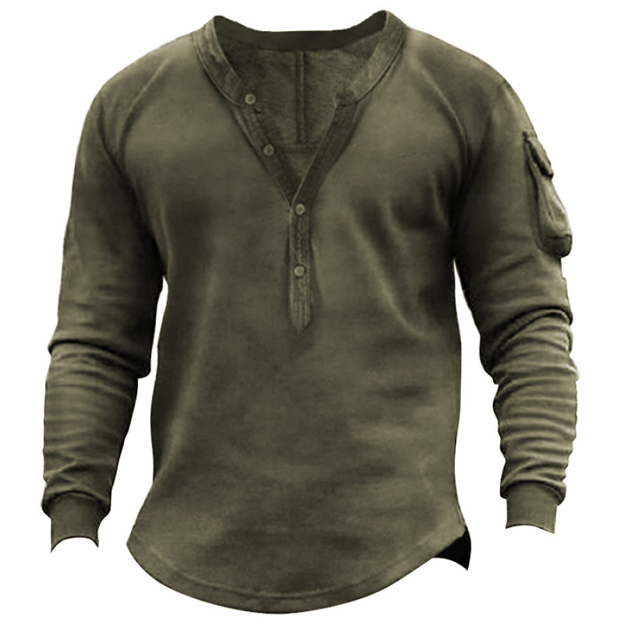 

Men's Vintage Pocket Outdoor Tactical Henley T-Shirt