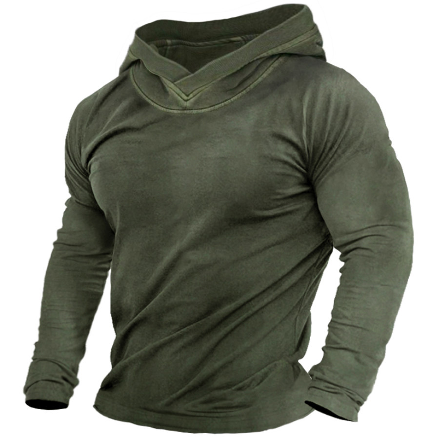 

Men's Outdoor Retro Solid Color Long Sleeve Hoodie