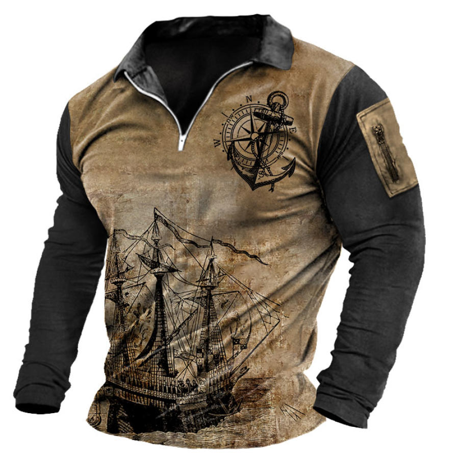 

Men's Nautical Anchor Graphic Print Half Open Neck T-Shirt