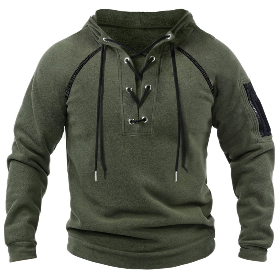 

Men's Outdoor Casual Warm Fleece Panel Lace-Up Hoodie