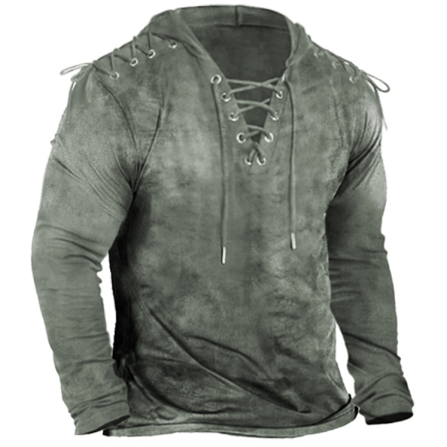 

Men's Outdoor Vintage Tie Hooded Long Sleeve T-Shirt