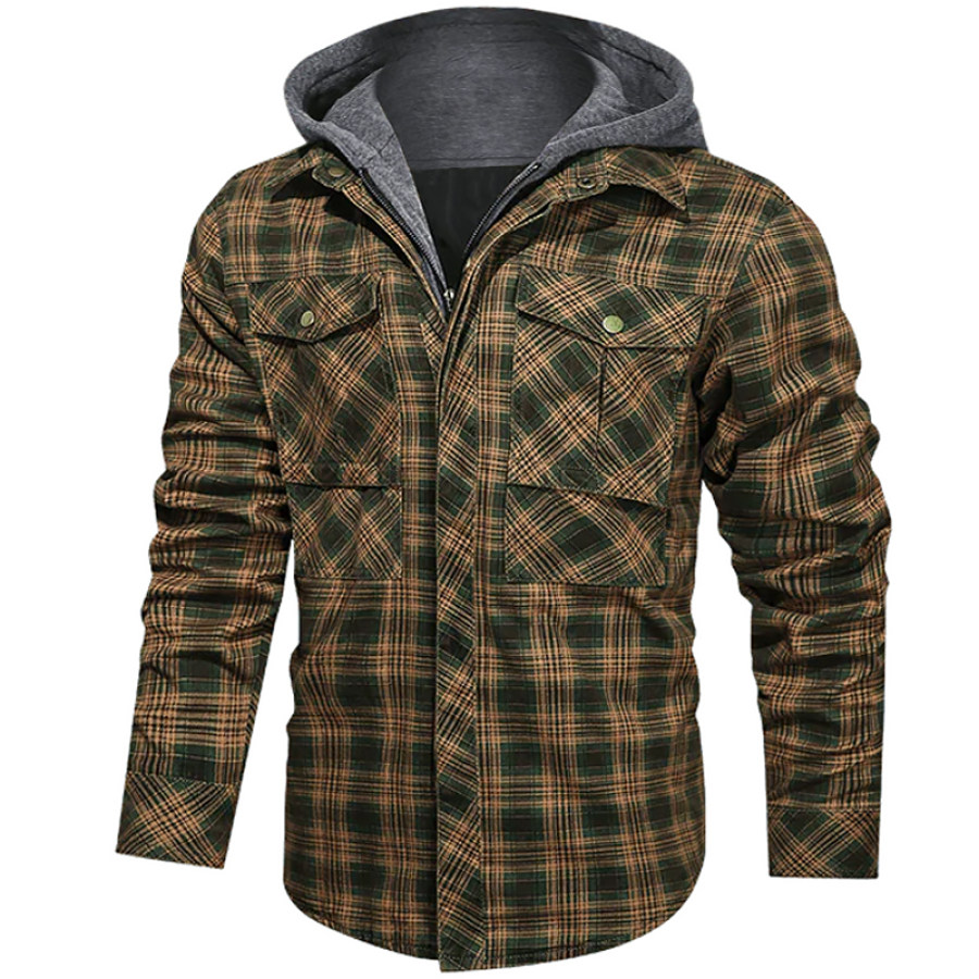 

Men's Outdoor Windproof Warm Plaid Hooded Shirt Jacket