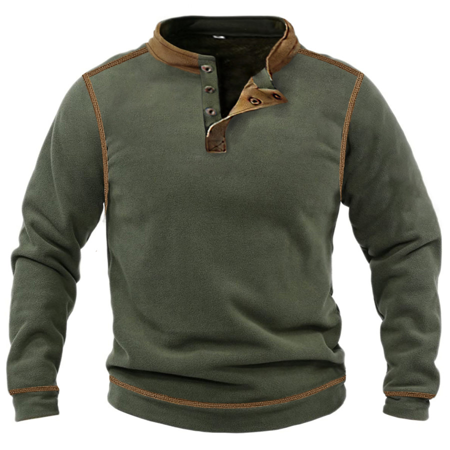 

Men's Outdoor Warm Fleece Henley Collar Tactical Sweatshirt
