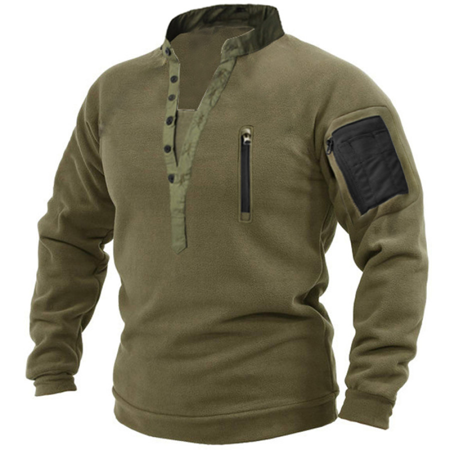 

Men's Outdoor Fleece Warm Breathable Zipper Pocket Henley Collar Tactical Sweatshirt