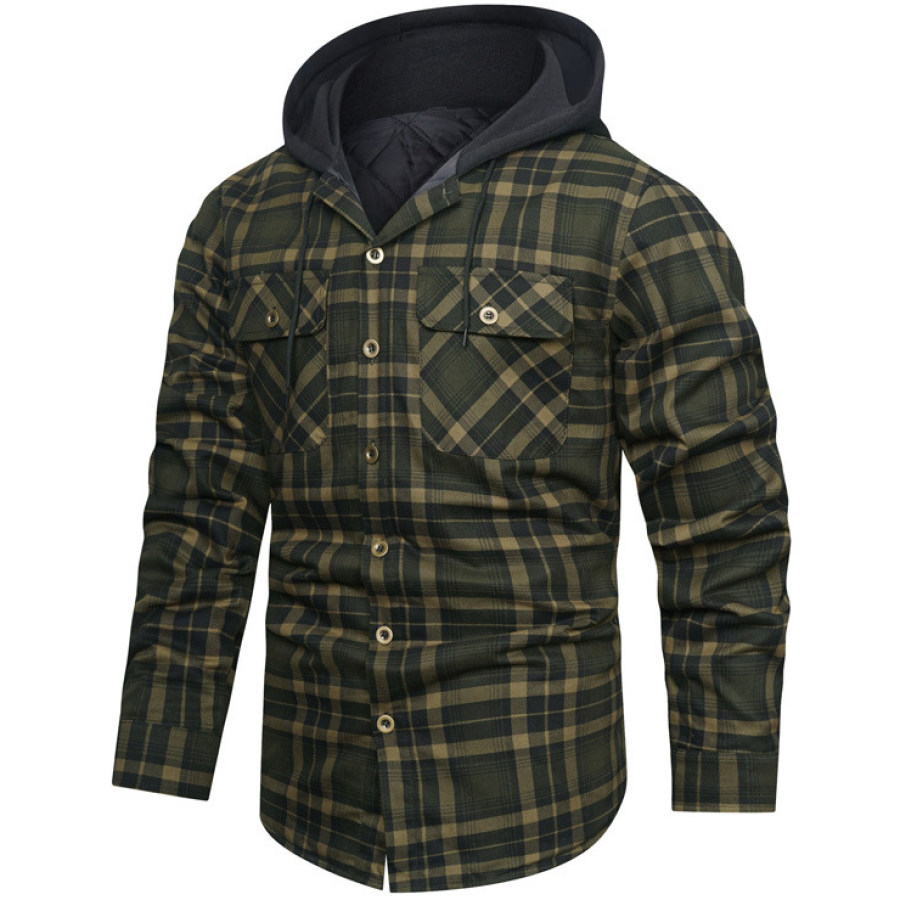 

Men's Outdoor Retro Thickened Plaid Hooded Shirt Jacket