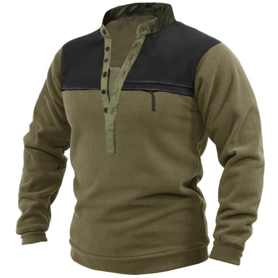 

Men's Outdoor Fleece Warm Patchwork Zipper Chest Pocket Tactical Top