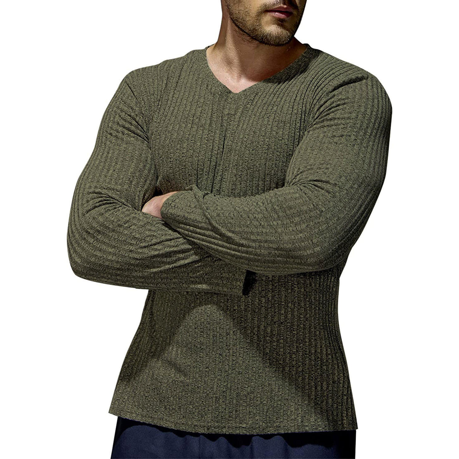 Men's Casual V-neck Comfort Chic Long Sleeve Knit T-shirt