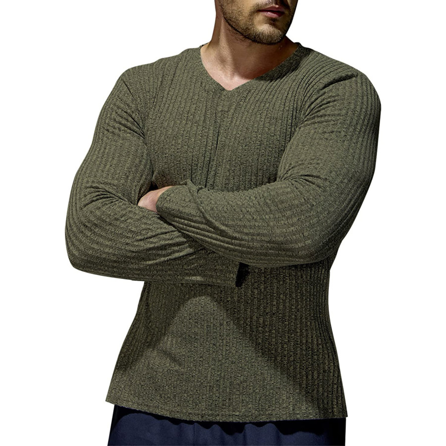 

Men's Casual V-Neck Comfort Long Sleeve Knit T-Shirt