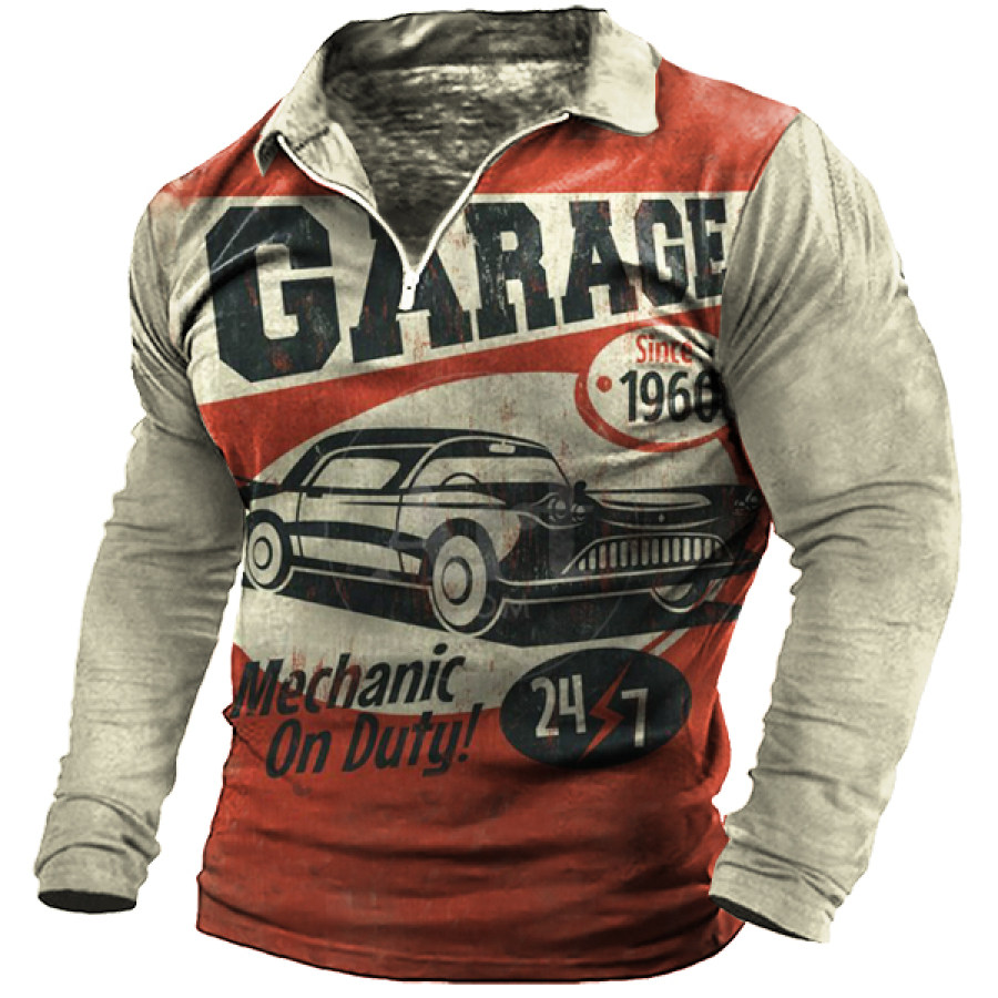 

Full Service Garage Vintage Print Men's Polo Neck Long Sleeve T-Shirt