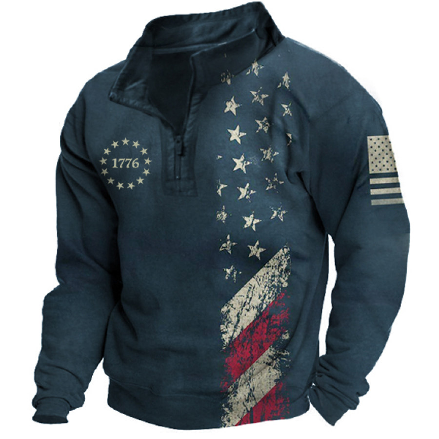 

Men's 1776 Independence Day American Flag Print Zipper Henley Sweatshirt