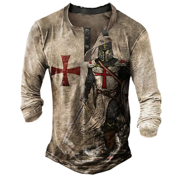 Men's Outdoor Templar Cross Long Sleeve Henley Shirt - Sanhive.com 