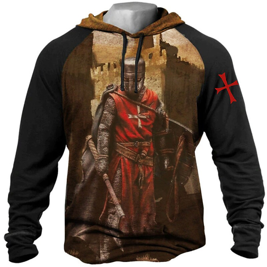 

Men's Vintage Templar Cross Panel Long Sleeve Hoodie