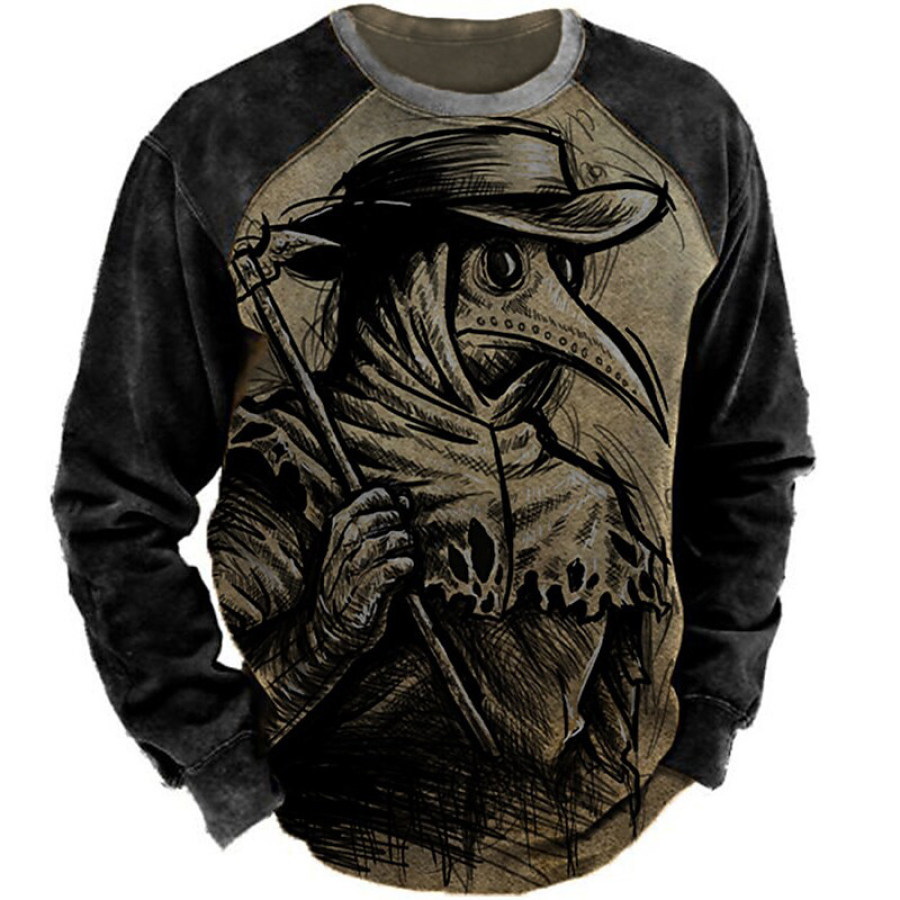 

Men's Vintage Patchwork Crew Neck Long Sleeve Sweatshirt