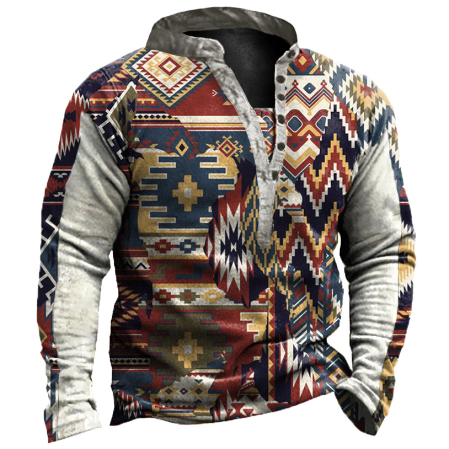 

Men's Outdoor Ethnic Pattern Print Henley Collar Sweatshirt