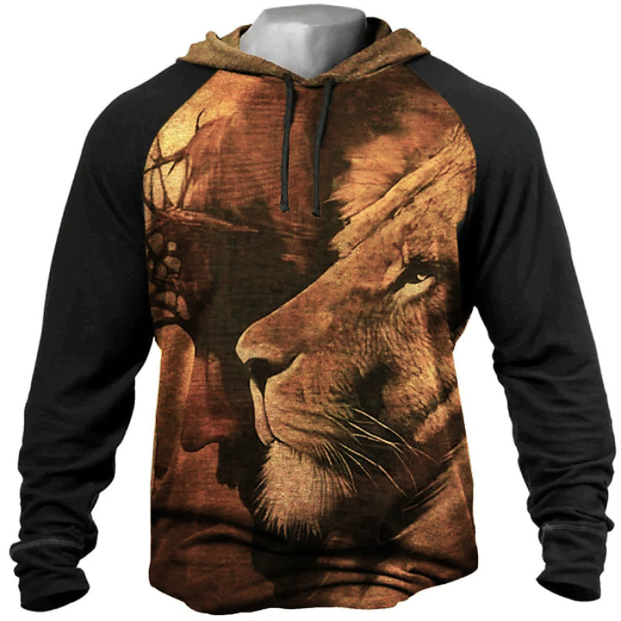 

Men's Outdoor Vintage Lion Print Long Sleeve Hoodie