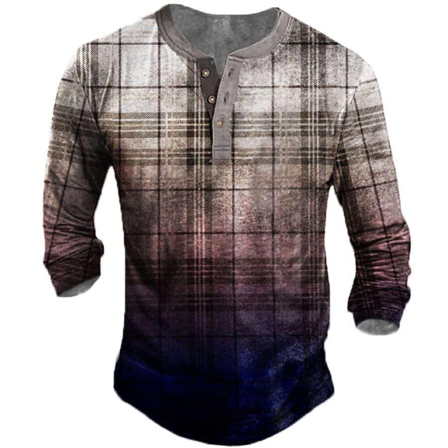 

Men's Vintage Check Long Sleeve Henley T-Shirt