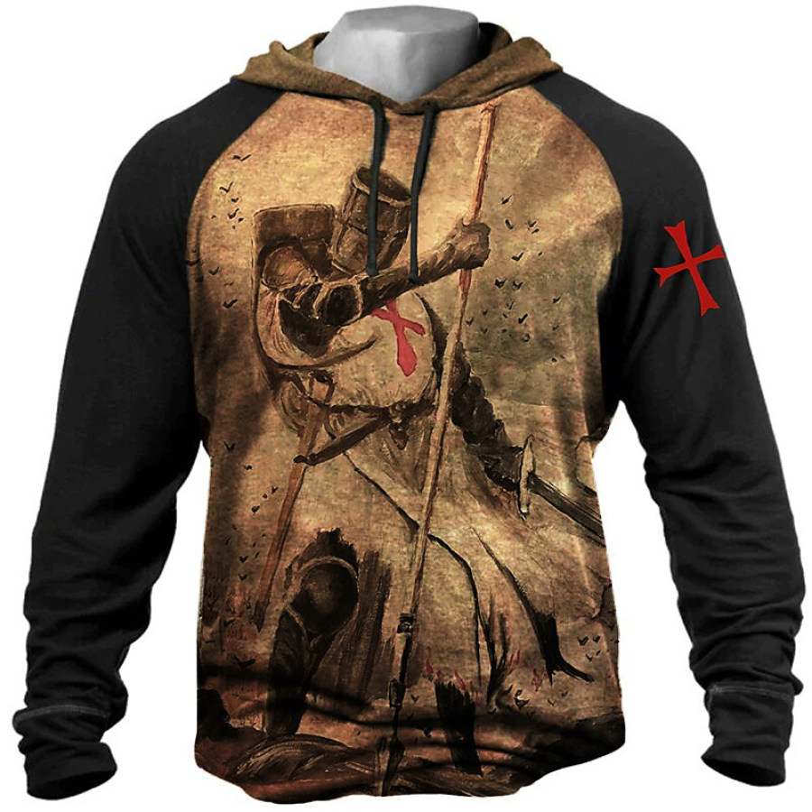 

Men's Vintage Templar Cross Panel Long Sleeve Hoodie