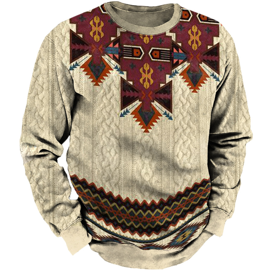 

Men's Vintage Ethnic Patchwork Print Long Sleeve Sweatshirt