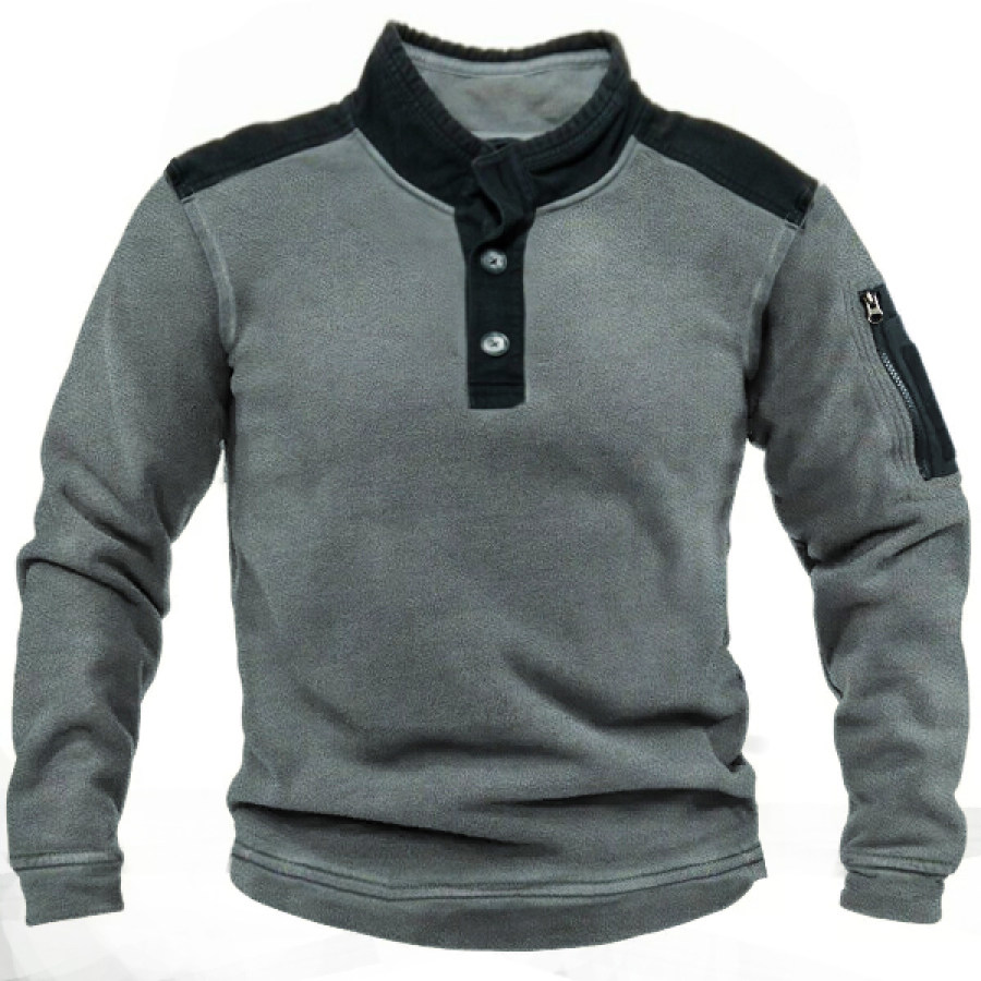 

Mens Outdoor Fleece Warm And Breathable Tactical Henley Sweatshirt