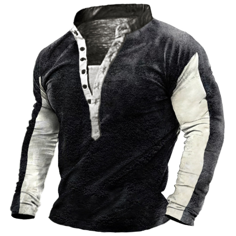 

Men's Vintage Flannel Splicing Long Sleeve Henley Collar Sweatshirt