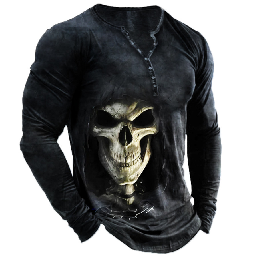 

Men's Vintage Skull Casual Henley T-Shirt