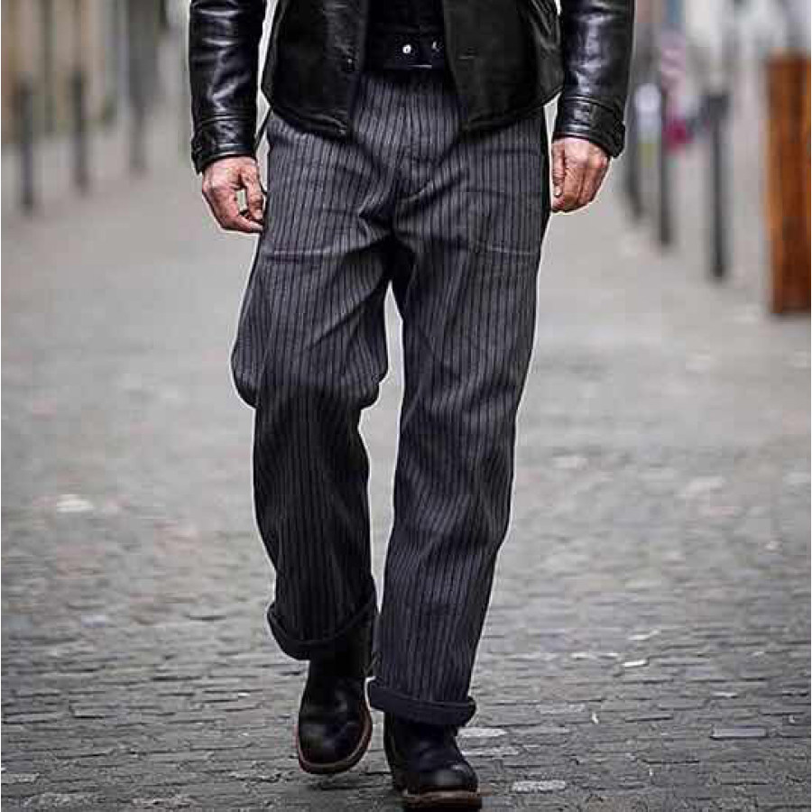 

1930s French Cargo Straight Retro Corduroy Trousers