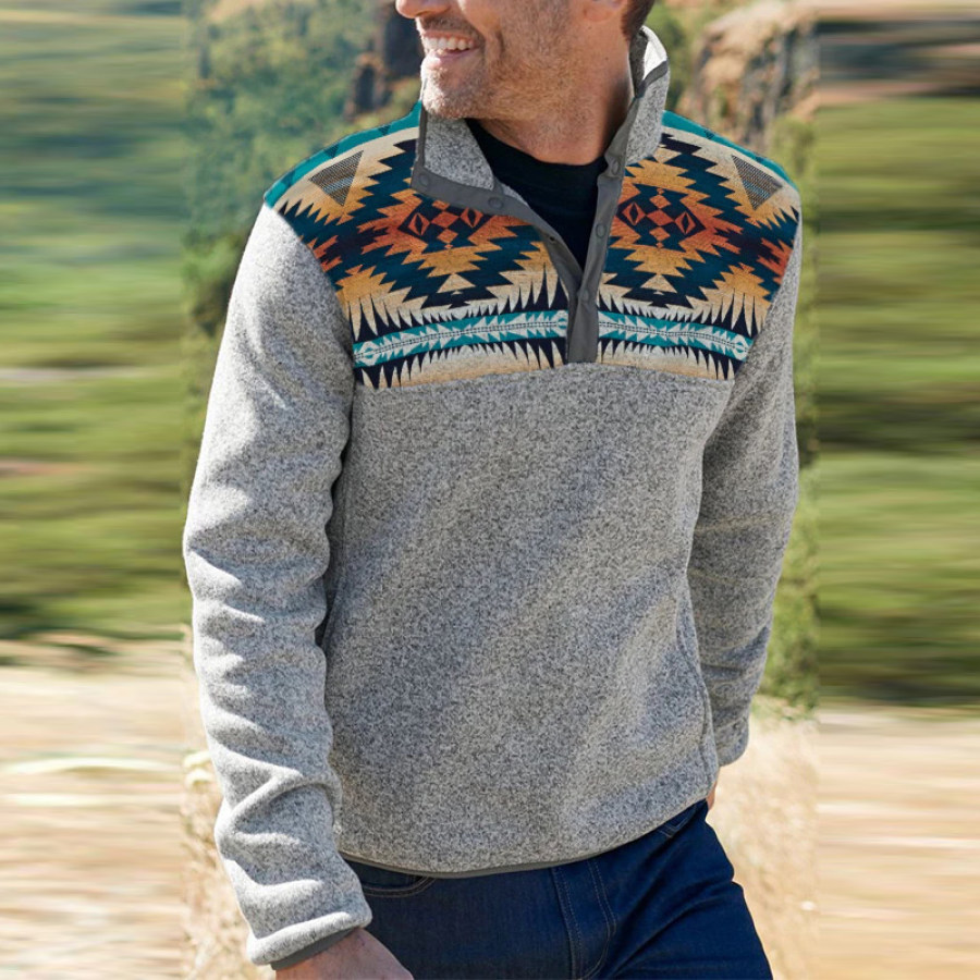 

Men's Fashion Casual Vintage Print Stand Collar Long Sleeve Sweatshirt