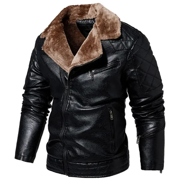 Men's Vintage Washed Distressed Casual Fleece Thermal Leather Jacket - Mobivivi.com 