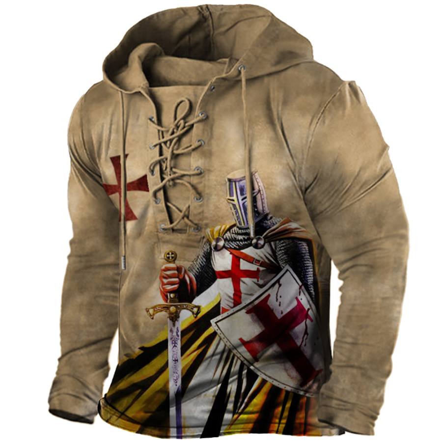 

Camiseta De Manga Larga Con Capucha Y Lazo Cruzado Templario Vintage Para Hombre