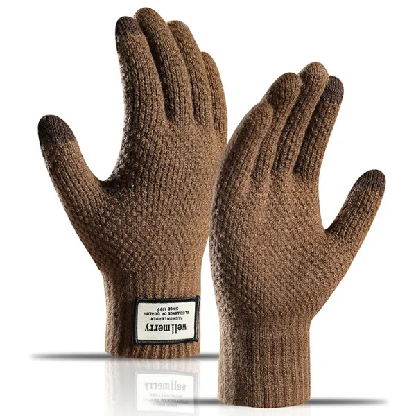Men's Outdoor Fleece Warm Jacquard Wool Touch Screen Gloves