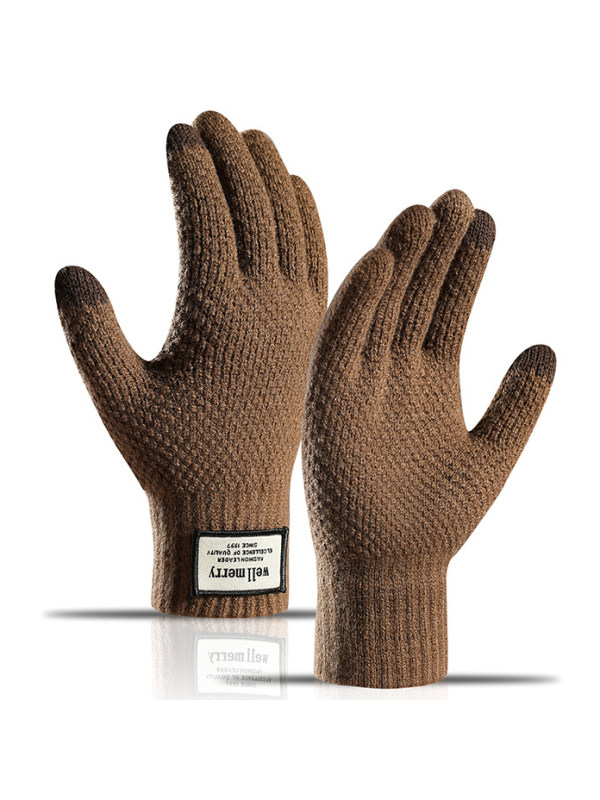 Men's Outdoor Fleece Warm Jacquard Wool Touch Screen Gloves