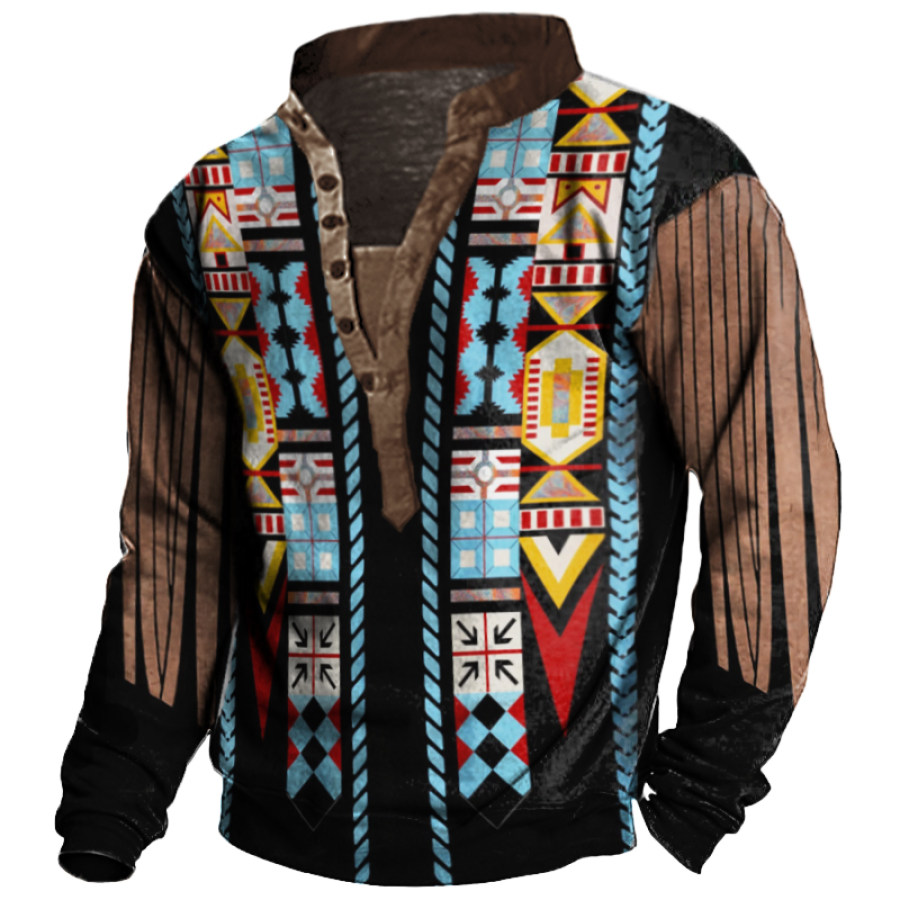 

Native American 3D All Over Printed Henley Collar Long Sleeve Sweatshirt