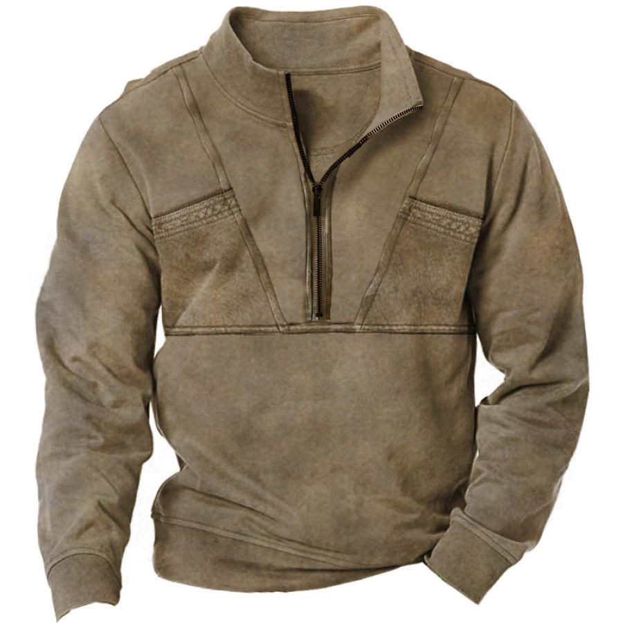 

Men's Vintage Pocket Zip Collar Tactical Sweatshirt