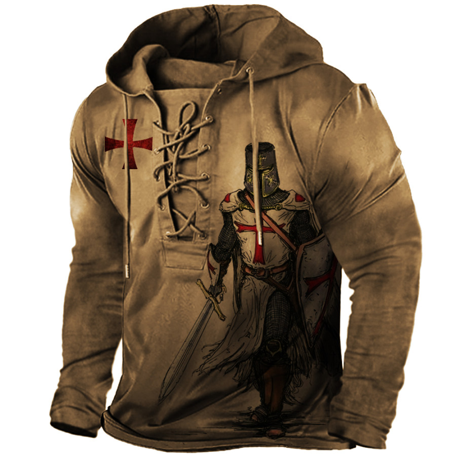 

Men's Vintage Templar Cross Hooded T-shirt