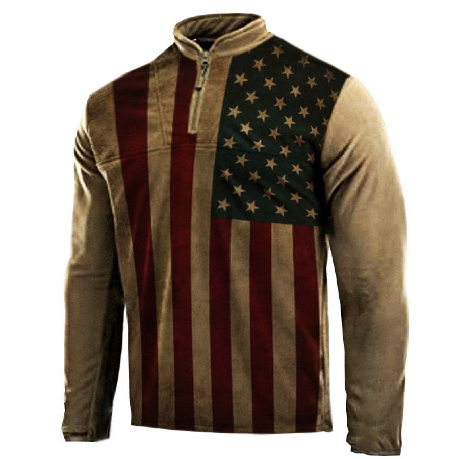 

Men's Vintage American Flag Stand Collar Zip Workout Clothes