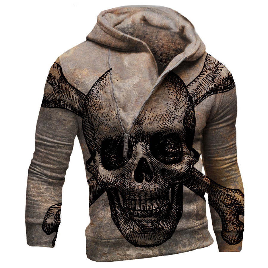 

Men's Vintage Distressed Skull Long Sleeve Hoodie