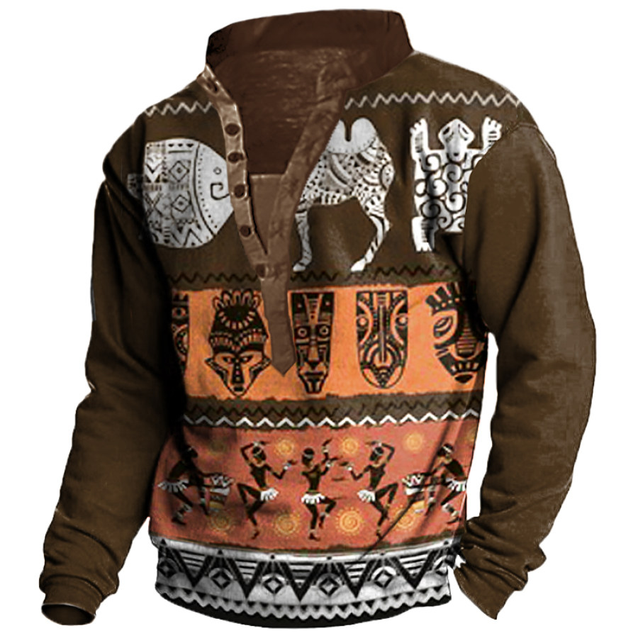 

Men's Outdoor Vintage Ethnic Henley Collar Sweatshirt