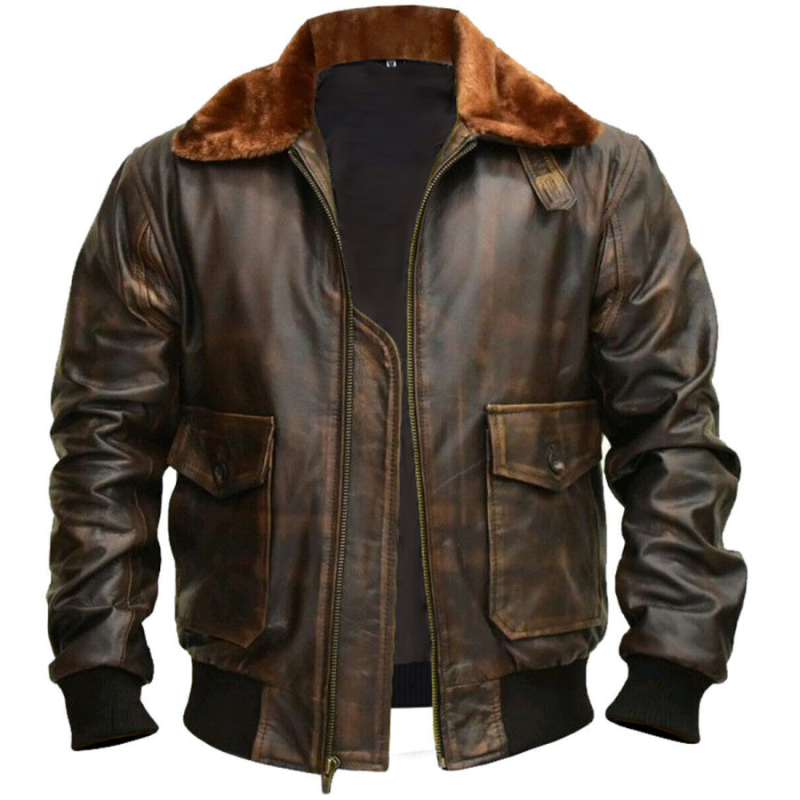 

Aviator Bomber Flight Jacket Distressed Brown Men's Leather Jacket