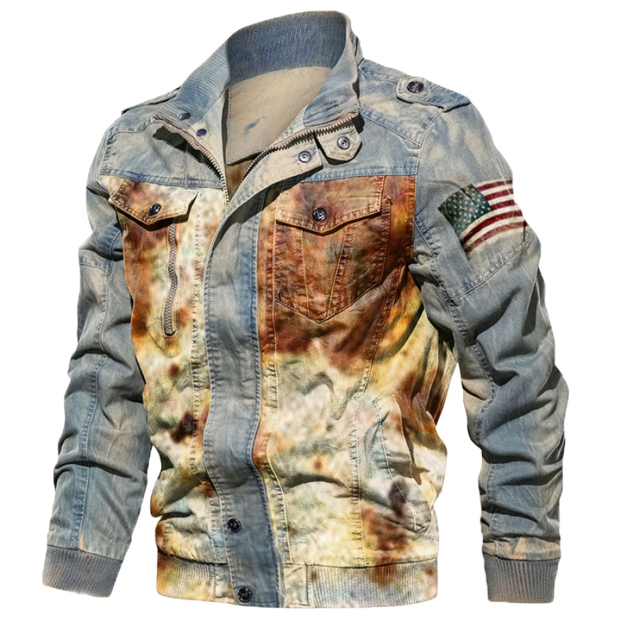 

Men's Vintage Stand Collar Zip Jacket