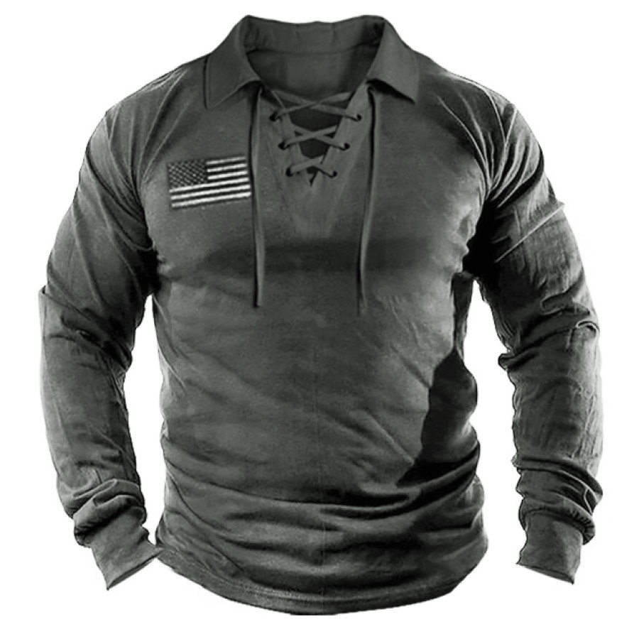 

Men's Outdoor Tactical Lace Up Polo Long Sleeve T-Shirt