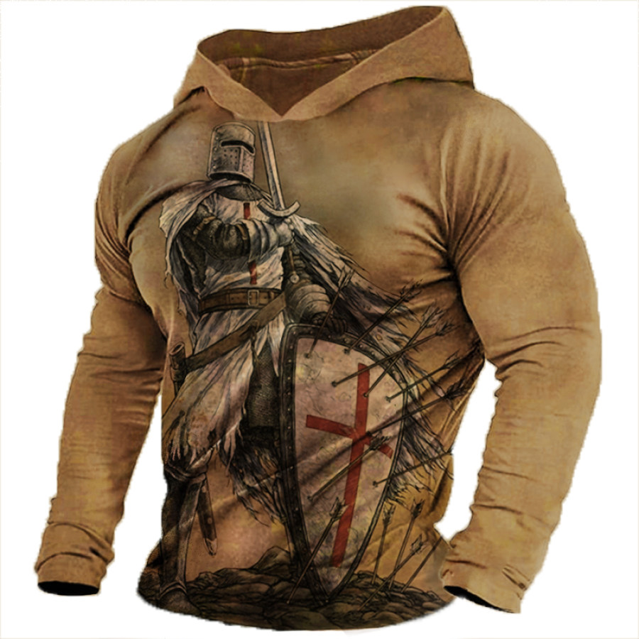 

Men's Distressed Templar Hooded Long Sleeve Sweatshirt