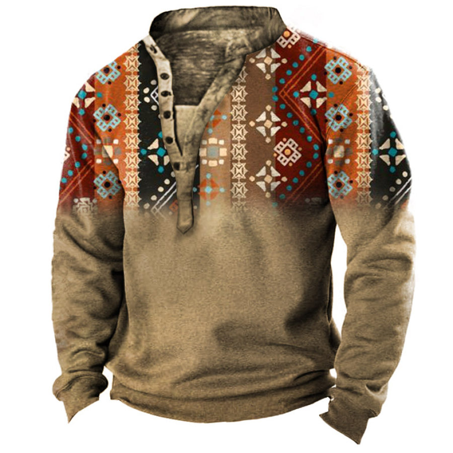 

Men's Vintage Ethnic Geometric Henley Sweatshirt