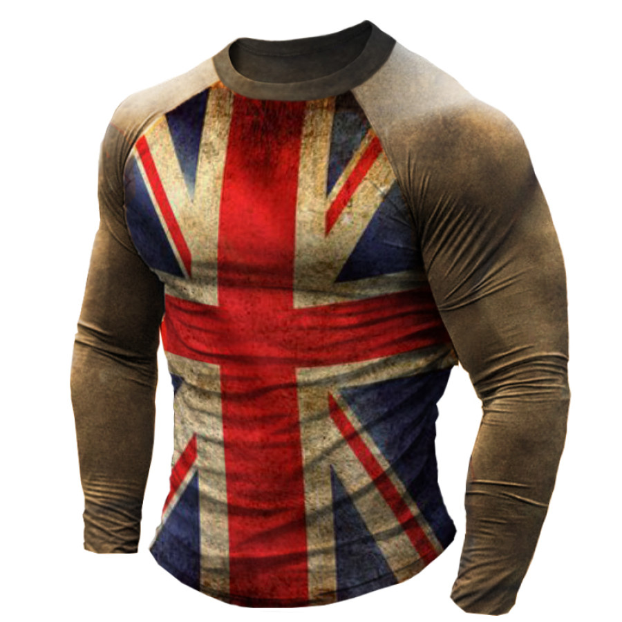 

Men's Distressed Union Jack Slim Fit Long Sleeve T-Shirt