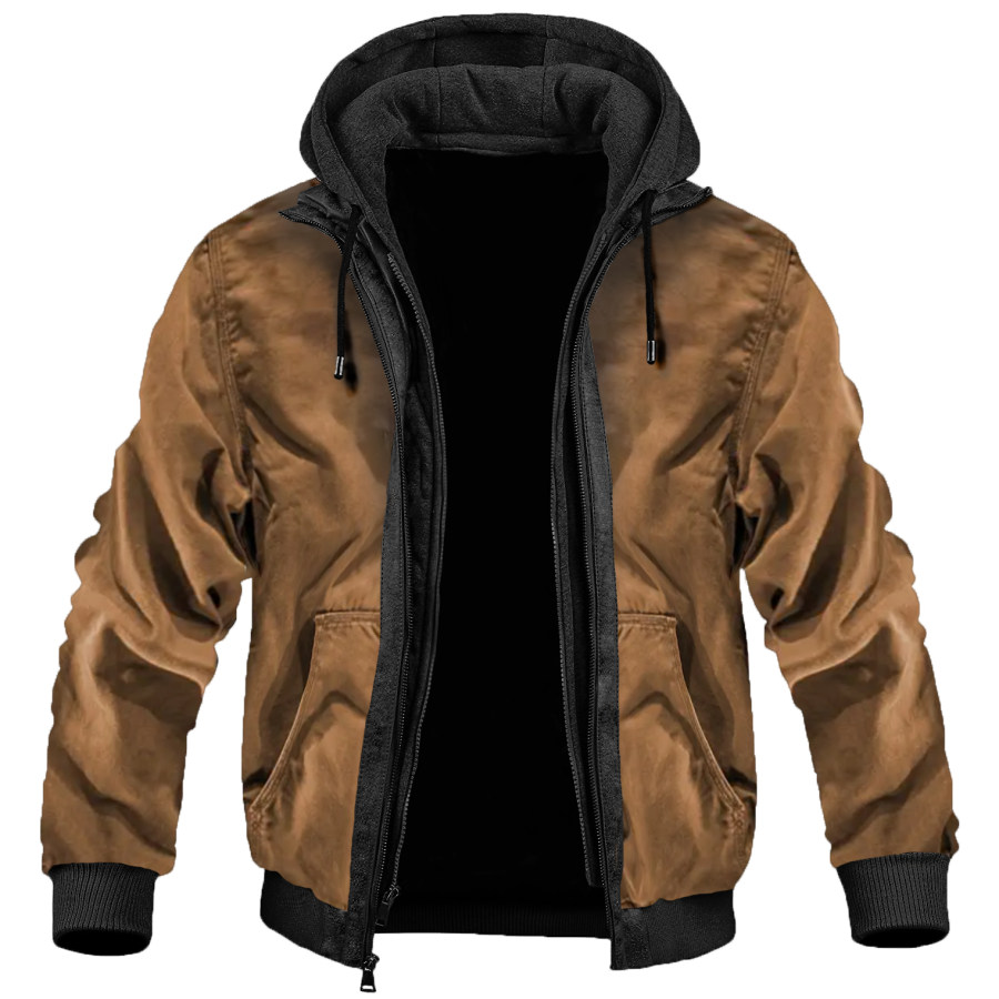 

Men's Vintage Outdoor Patchwork Hooded Tactical Jacket