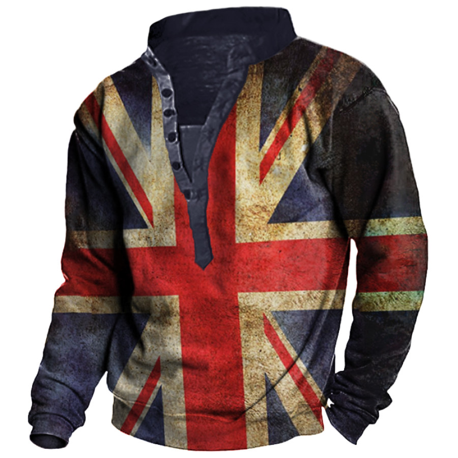 

Men's Outdoor Vintage British Flag Print Henley Collar Sweatshirt